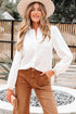 Textured Lace Trim Button Front Long Sleeve Blouse