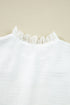 Textured Lace Trim Button Front Long Sleeve Blouse