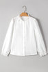 Textured Lace Trim Button Front Long Sleeve Blouse