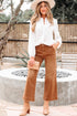 Textured Lace Trim Button Front Long Sleeve Blouse