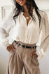 Textured Lace Trim Button Front Long Sleeve Blouse