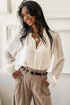 Textured Lace Trim Button Front Long Sleeve Blouse