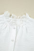 Textured Lace Trim Button Front Long Sleeve Blouse