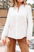 Textured Lace Trim Button Front Long Sleeve Blouse