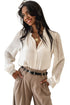 Textured Lace Trim Button Front Long Sleeve Blouse