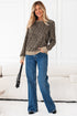 Textured Leopard Print Ribbed Trim Long Sleeve Top