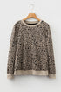 Textured Leopard Print Ribbed Trim Long Sleeve Top