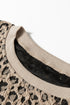 Textured Leopard Print Ribbed Trim Long Sleeve Top