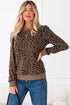Textured Leopard Print Ribbed Trim Long Sleeve Top