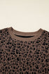Textured Leopard Print Ribbed Trim Long Sleeve Top