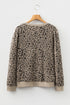 Textured Leopard Print Ribbed Trim Long Sleeve Top