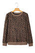 Textured Leopard Print Ribbed Trim Long Sleeve Top