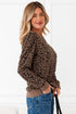 Textured Leopard Print Ribbed Trim Long Sleeve Top