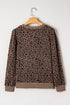 Textured Leopard Print Ribbed Trim Long Sleeve Top