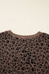 Textured Leopard Print Ribbed Trim Long Sleeve Top