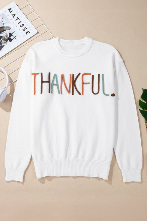 Textured Letter Graphic Crew Neck Sweater