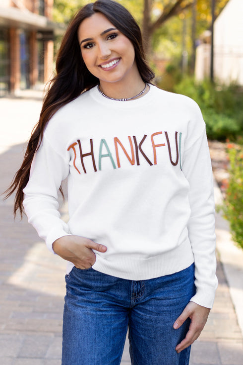 Textured Letter Graphic Crew Neck Sweater