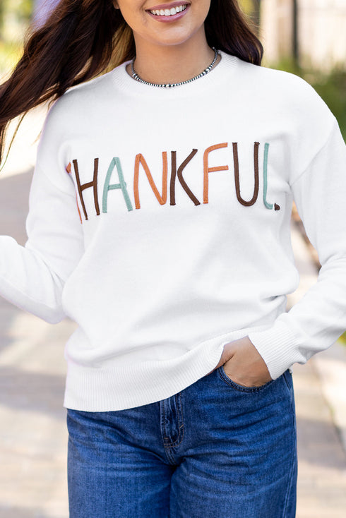 Textured Letter Graphic Crew Neck Sweater
