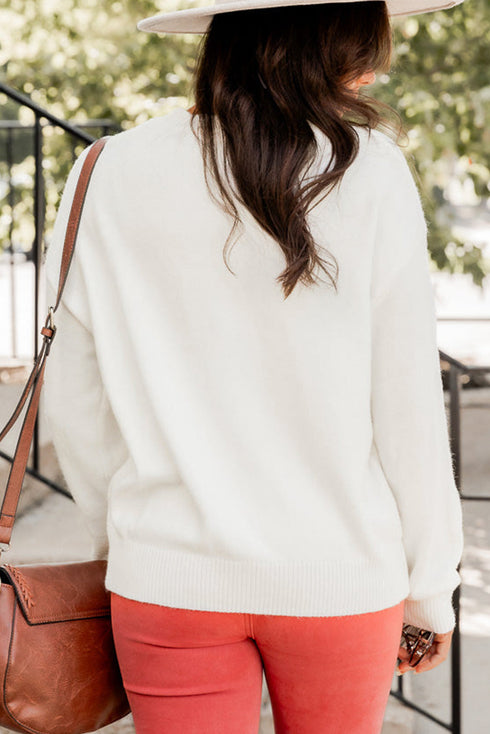 Textured Letter Graphic Crew Neck Sweater