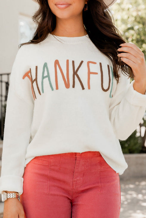 Textured Letter Graphic Crew Neck Sweater