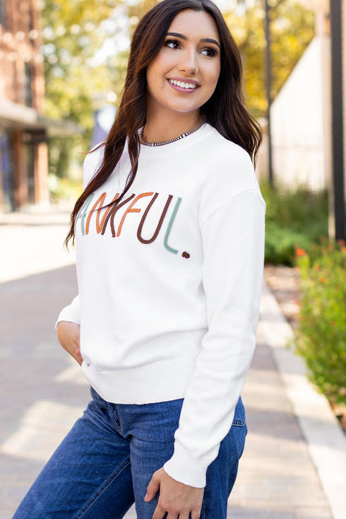 Textured Letter Graphic Crew Neck Sweater