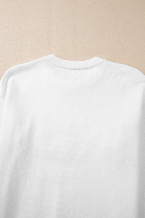 Textured Letter Graphic Crew Neck Sweater