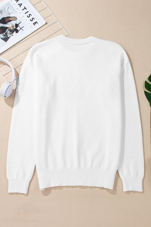 Textured Letter Graphic Crew Neck Sweater