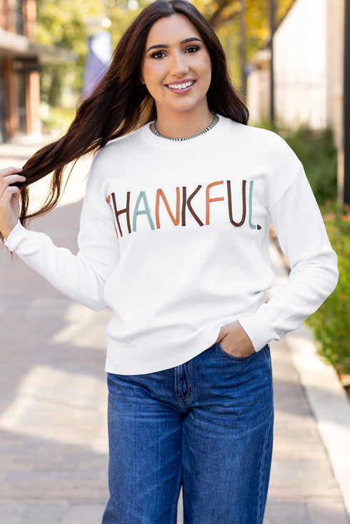 Textured Letter Graphic Crew Neck Sweater