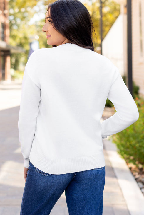 Textured Letter Graphic Crew Neck Sweater