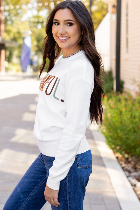 Textured Letter Graphic Crew Neck Sweater