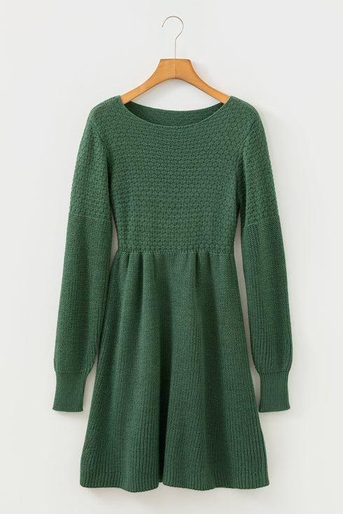 Textured Long Sleeve Fit And Flare Sweater Dress
