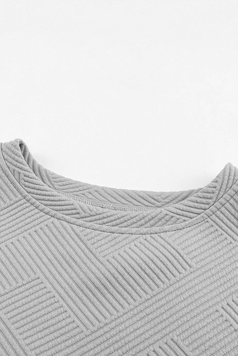 Textured Long Sleeve Top And Drawstring Lounge Short Sets