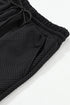 Textured Long Sleeve Top And Drawstring Lounge Short Sets