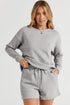 Textured Long Sleeve Top And Drawstring Lounge Short Sets