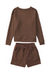 Textured Long Sleeve Top And Drawstring Lounge Short Sets