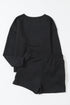Textured Long Sleeve Top And Drawstring Lounge Short Sets
