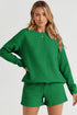 Textured Long Sleeve Top And Drawstring Lounge Short Sets
