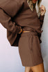 Textured Long Sleeve Top And Drawstring Lounge Short Sets