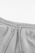 Textured Long Sleeve Top And Drawstring Lounge Short Sets