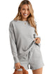 Textured Long Sleeve Top And Drawstring Lounge Short Sets