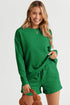 Textured Long Sleeve Top And Drawstring Lounge Short Sets