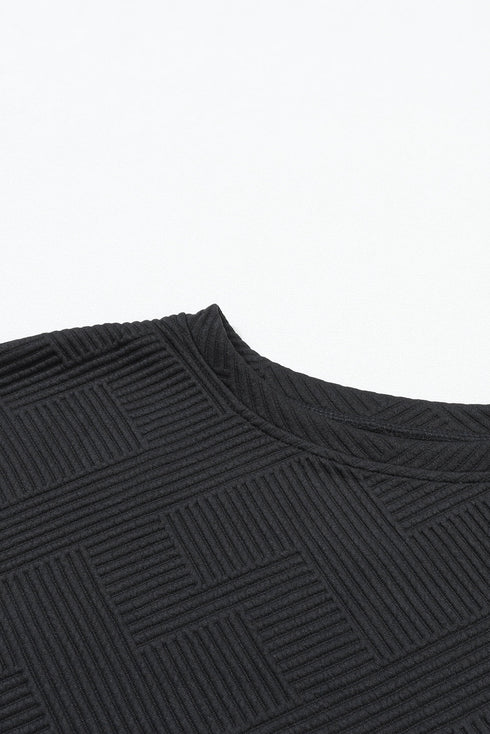 Textured Long Sleeve Top And Drawstring Lounge Short Sets