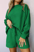 Textured Long Sleeve Top And Drawstring Lounge Short Sets