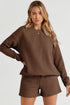 Textured Long Sleeve Top And Drawstring Lounge Short Sets