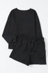 Textured Long Sleeve Top And Drawstring Lounge Short Sets