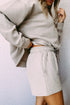 Textured Long Sleeve Top And Drawstring Lounge Short Sets