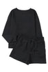 Textured Long Sleeve Top And Drawstring Lounge Short Sets