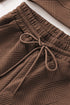 Textured Long Sleeve Top And Drawstring Lounge Short Sets