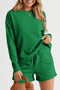 Textured Long Sleeve Top And Drawstring Lounge Short Sets