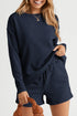Textured Long Sleeve Top And Drawstring Lounge Short Sets